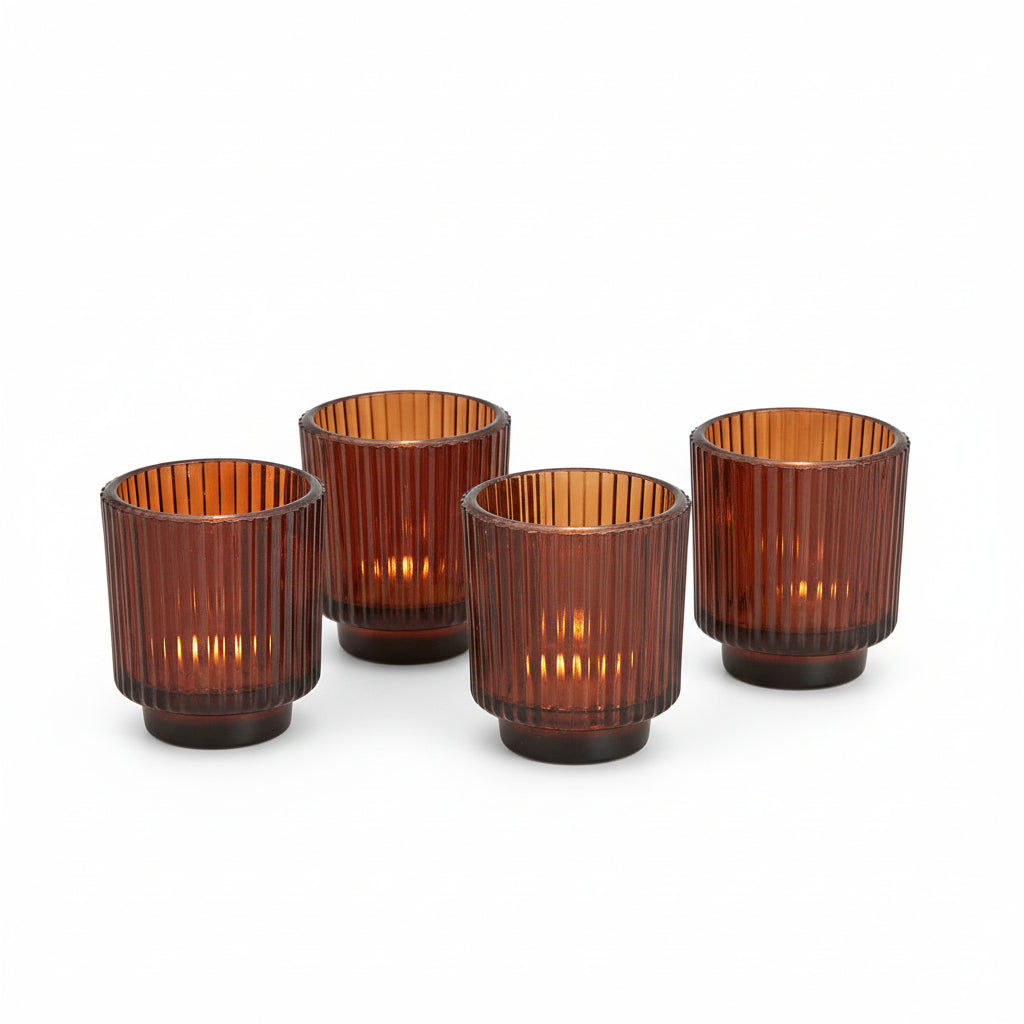 Toasted Walnut Fluted Glass Tealight Candle Holder
