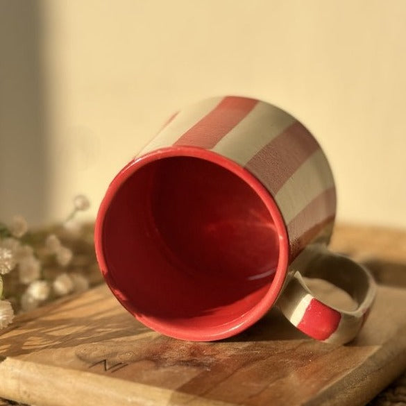 Vintage Red Stripe Ceramic Coffee Cup - 220ml Capacity - Nurture India