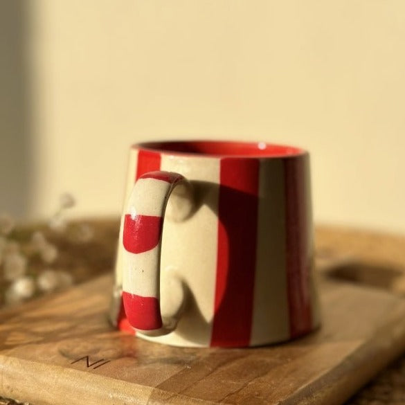 Vintage Red Stripe Ceramic Coffee Cup - 220ml Capacity - Nurture India