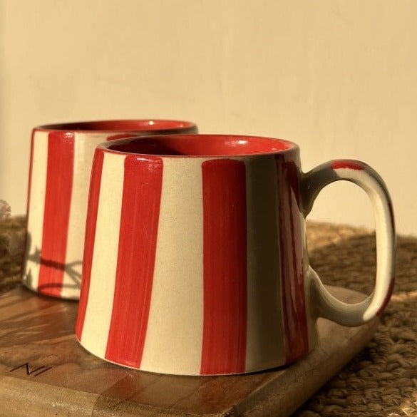 Vintage Red Stripe Ceramic Coffee Cup - 220ml Capacity - Nurture India