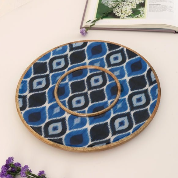 Wooden Ikat Enamel Round Chip & Dip Platter