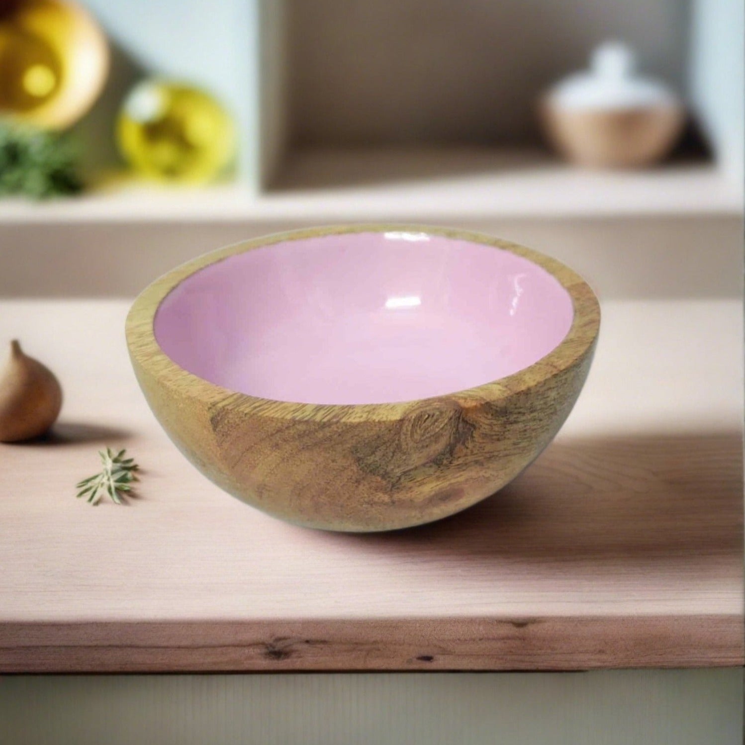 Wooden Enamel Serving Bowl Purple Design - Nurture India