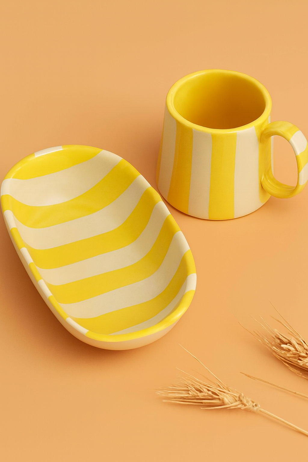 Yellow Stripe Ceramic (Combo Bowl and Cup )