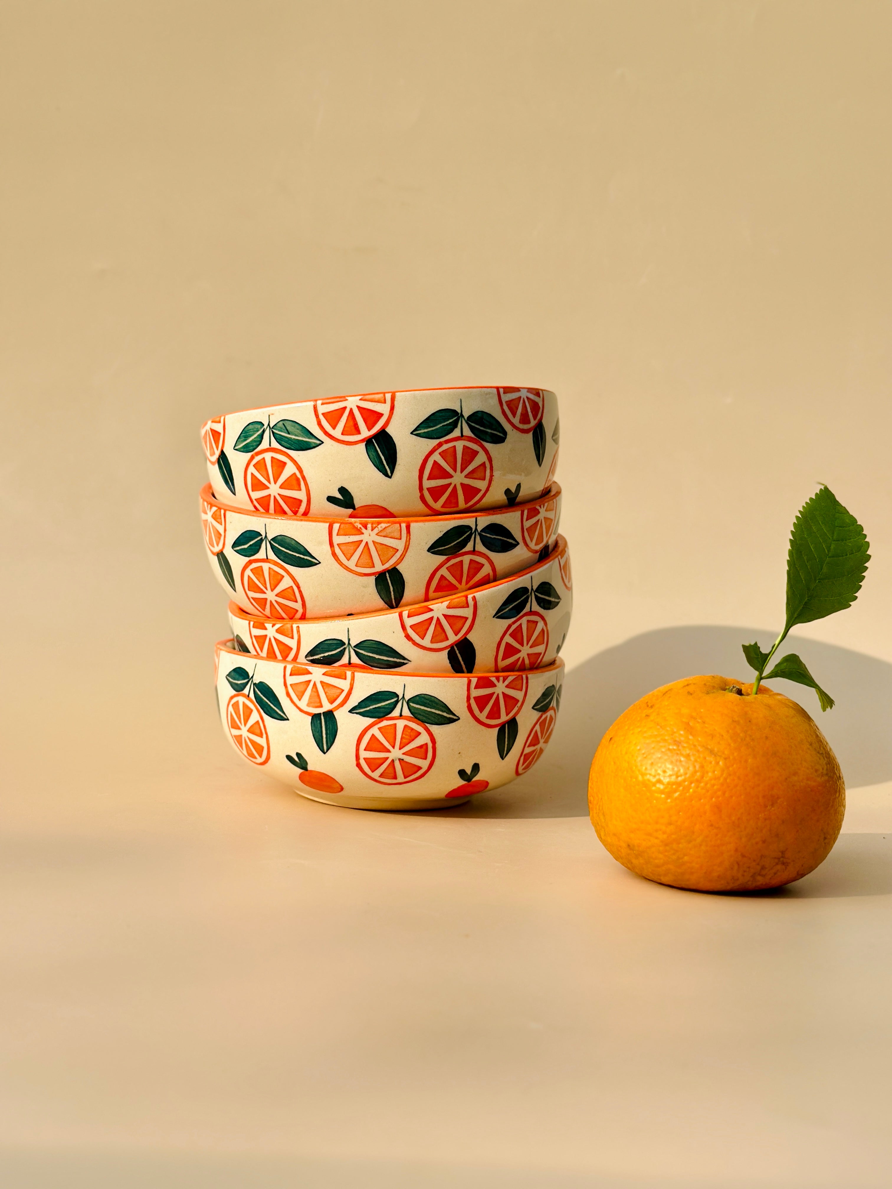 Narangi Orange Ceramic Bowl Set of 4