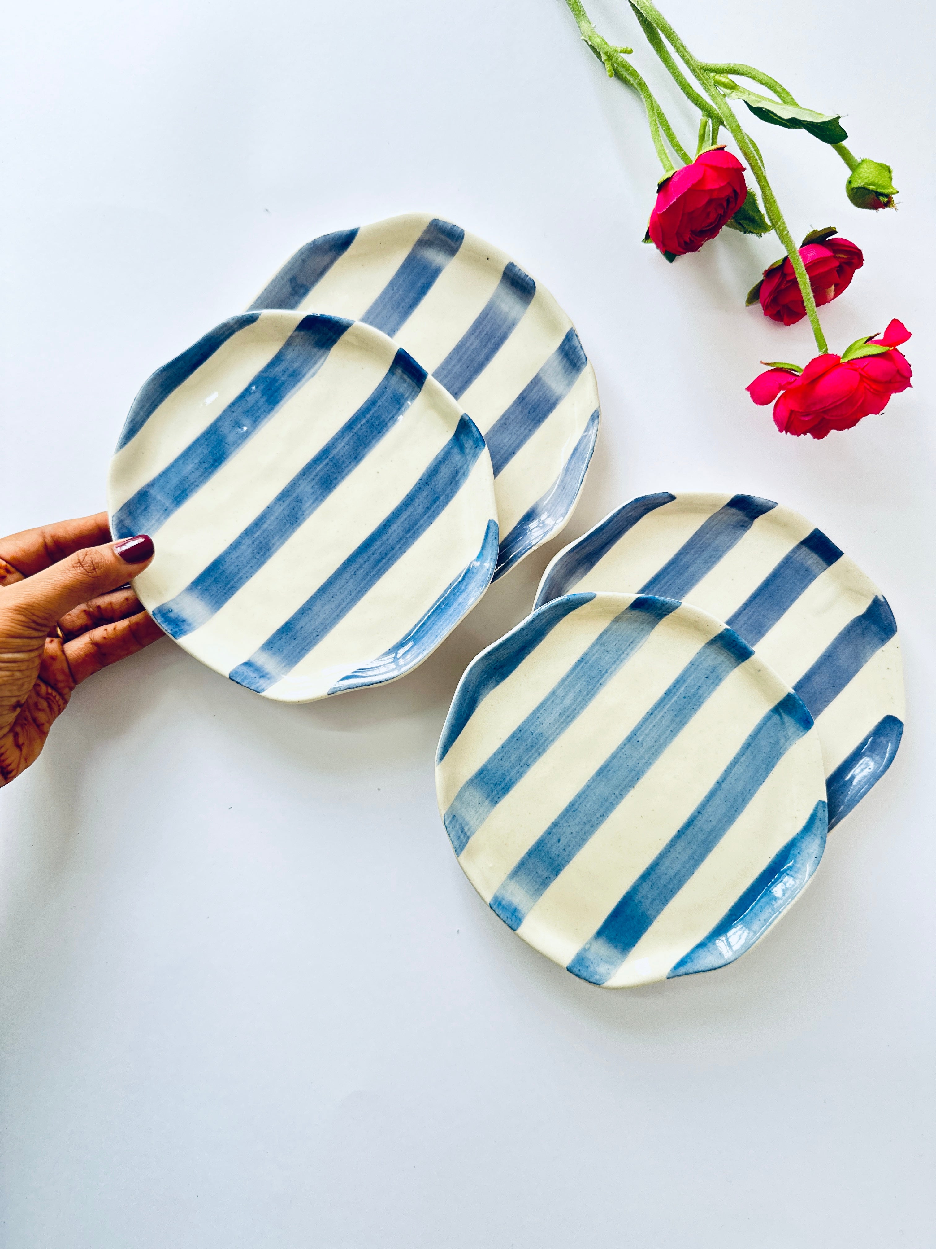 Light Lavender Stripe Ceramic Plates Set of 2