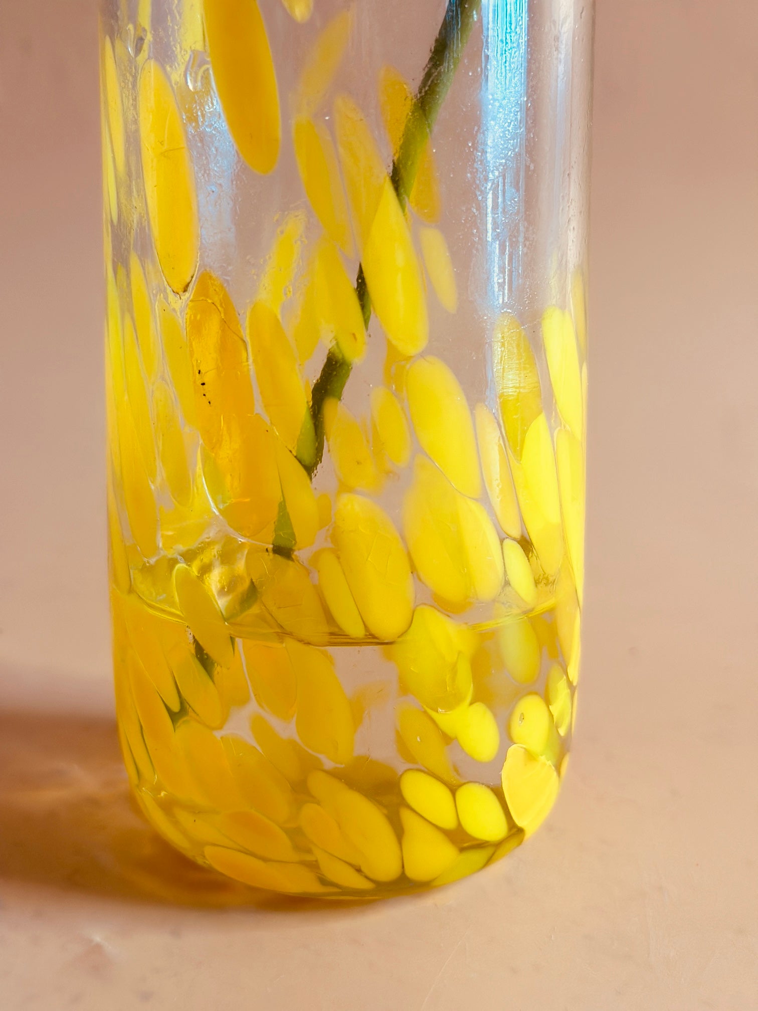 Antique U Shape Mouth Blown Glass Vase - Yellow