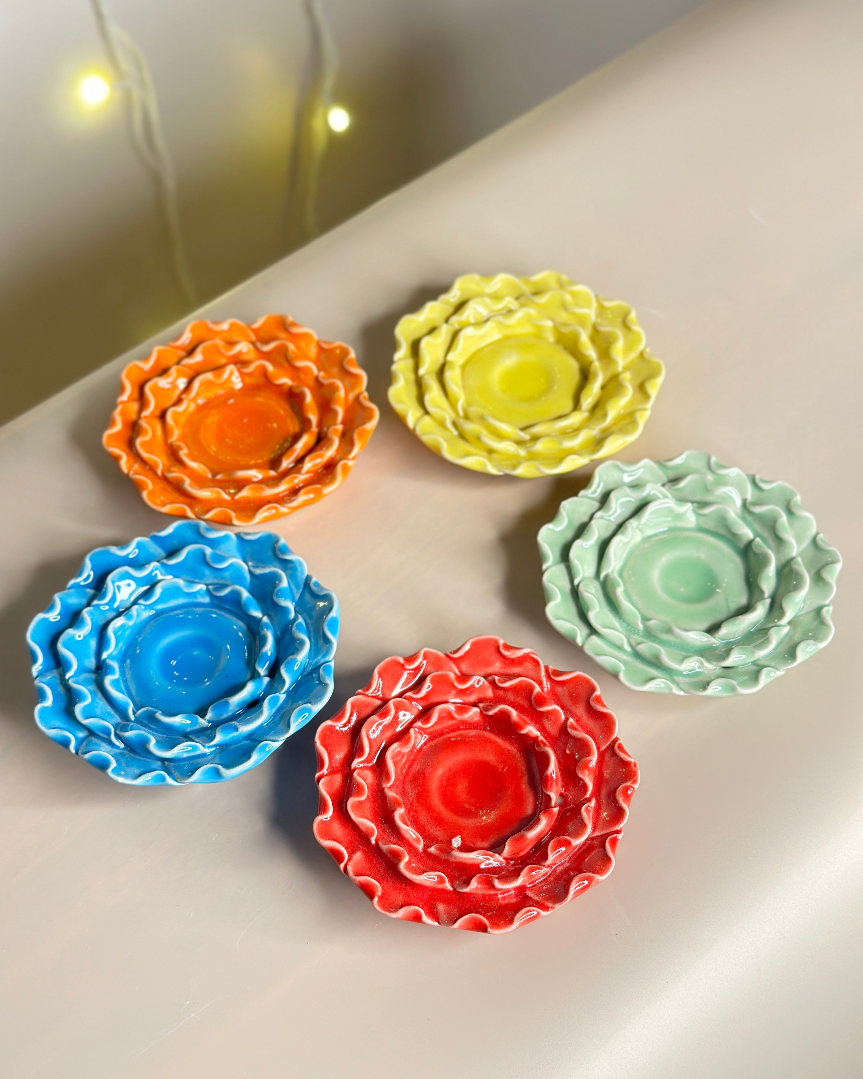 Lotus Petal Ceramic Diya Set of 5