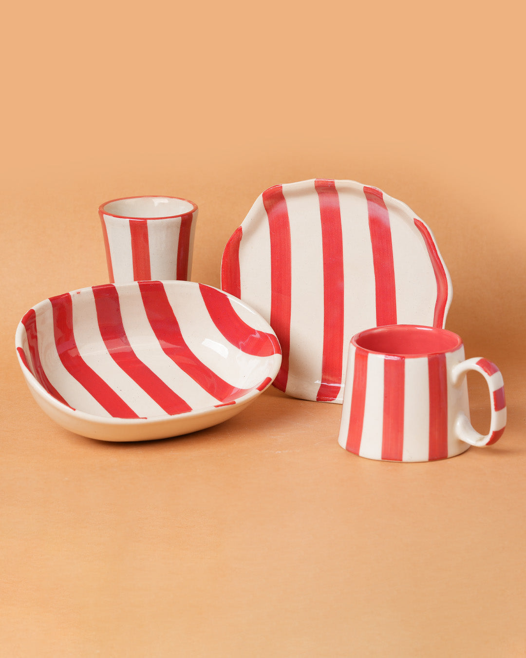 Red Stripe Ceramic (Combo Set of 4 )