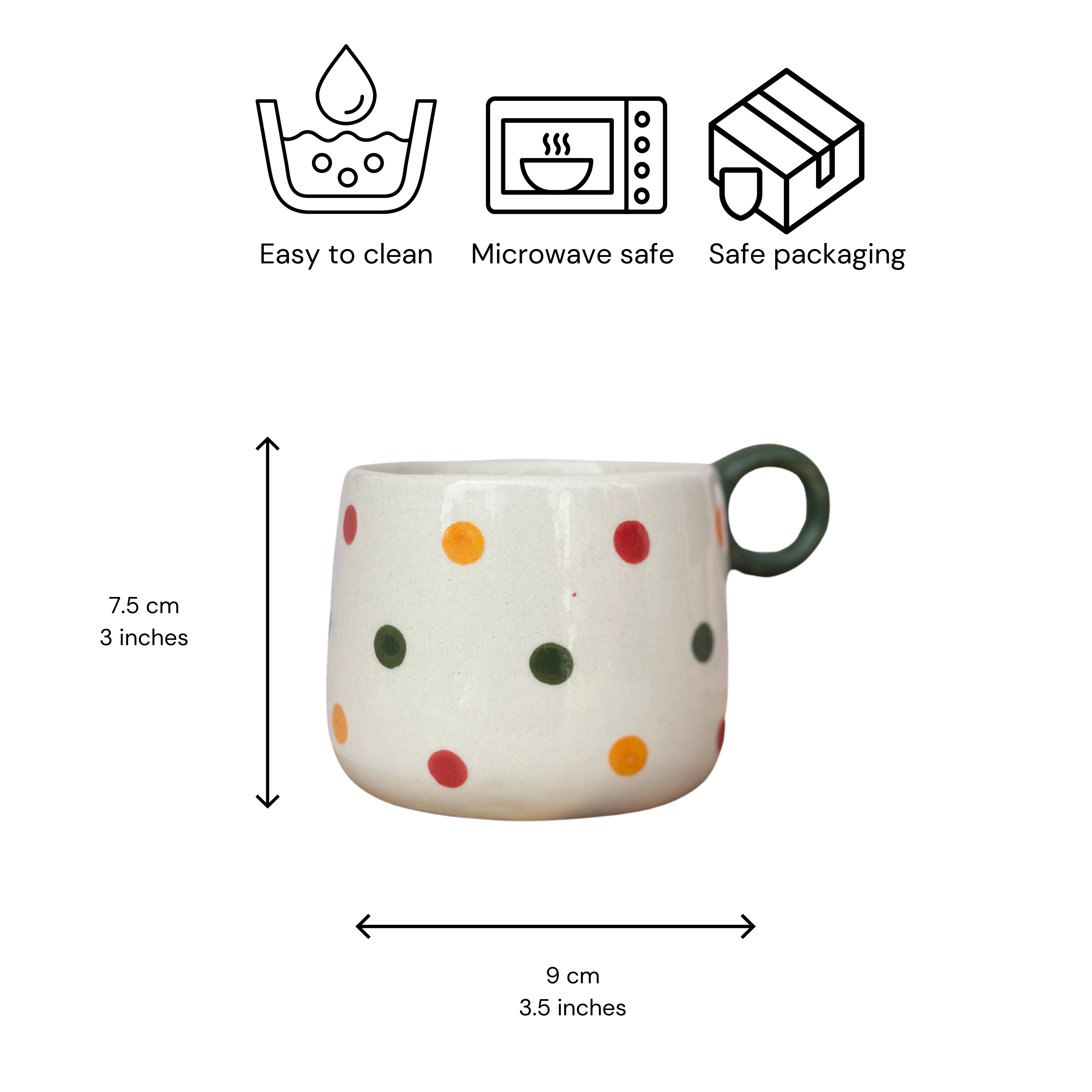 Colourful Polka Dots Ceramic Coffee Cup - 350ml