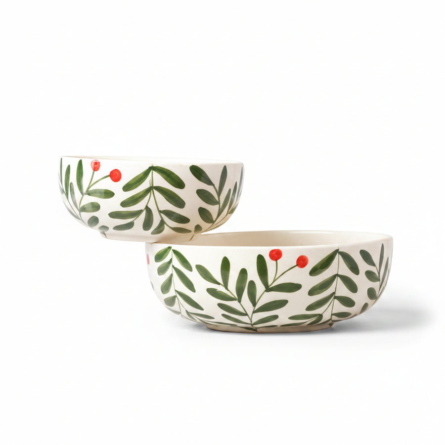 Olive Leaf  Ceramic Bowl - (Large & Small)