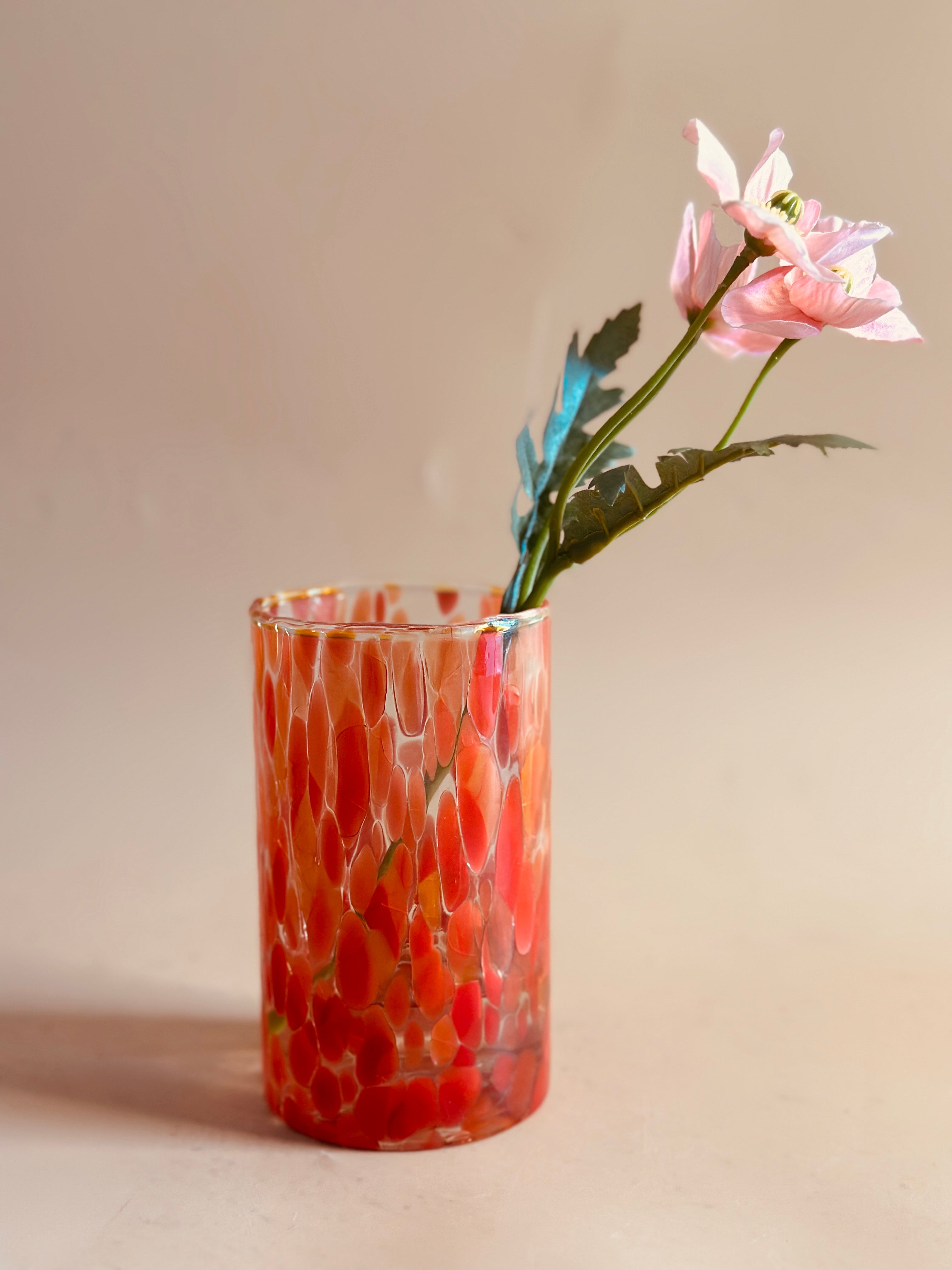 Antique Flat Glass Vase- Red