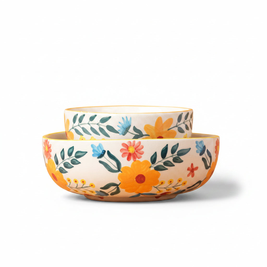Floral Extravaganza Ceramic Bowl - (Large & Small)