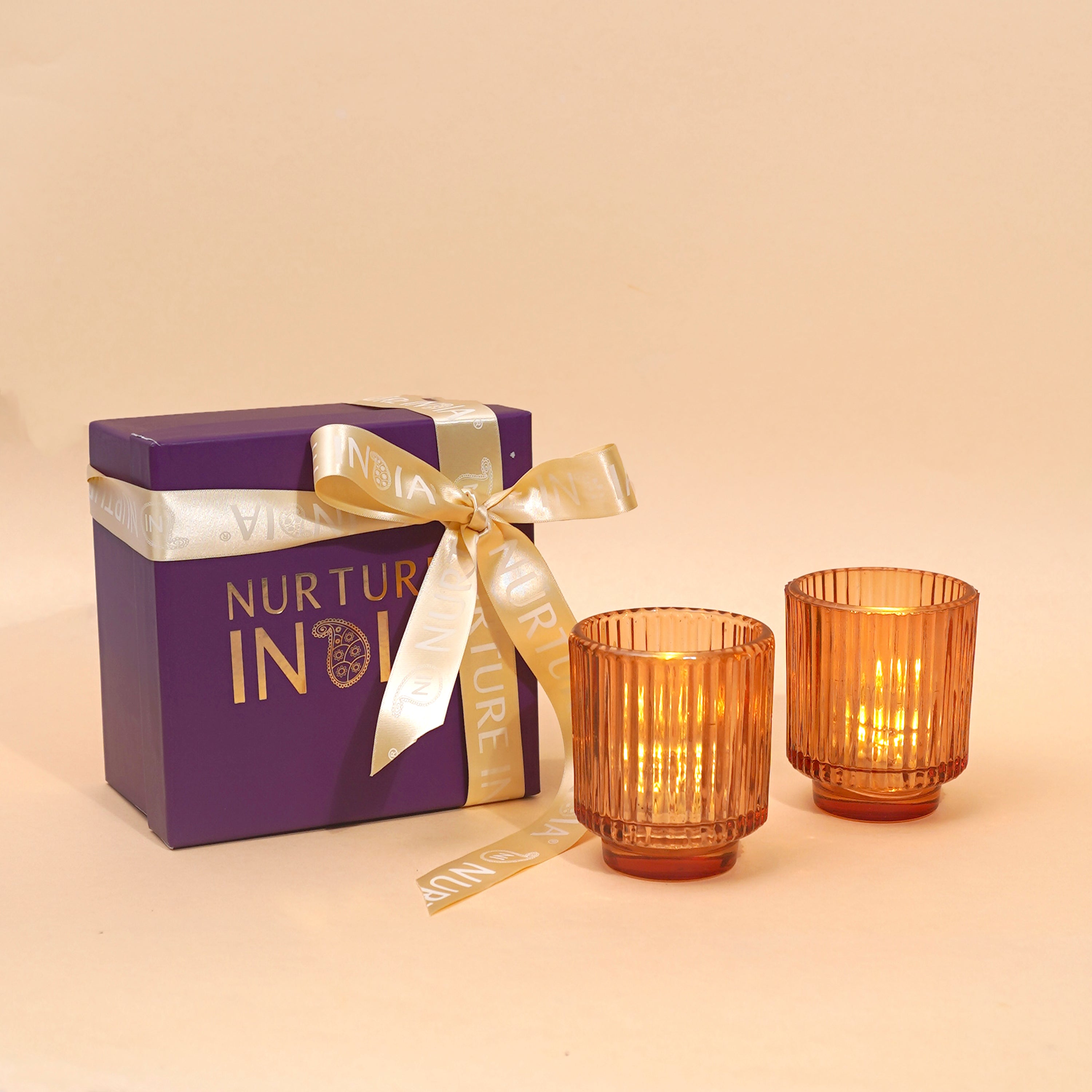 Set of 2 Fluted Tea Light Holder Gift Box