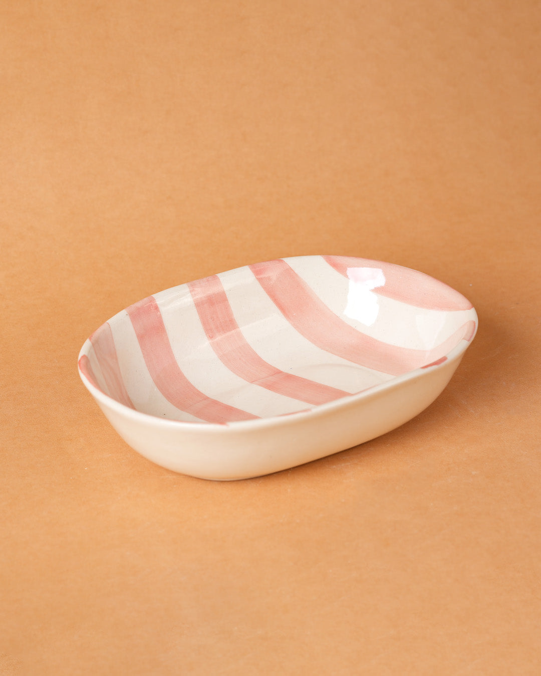 Vintage Pastel Pink Stripe Ceramic Bowl