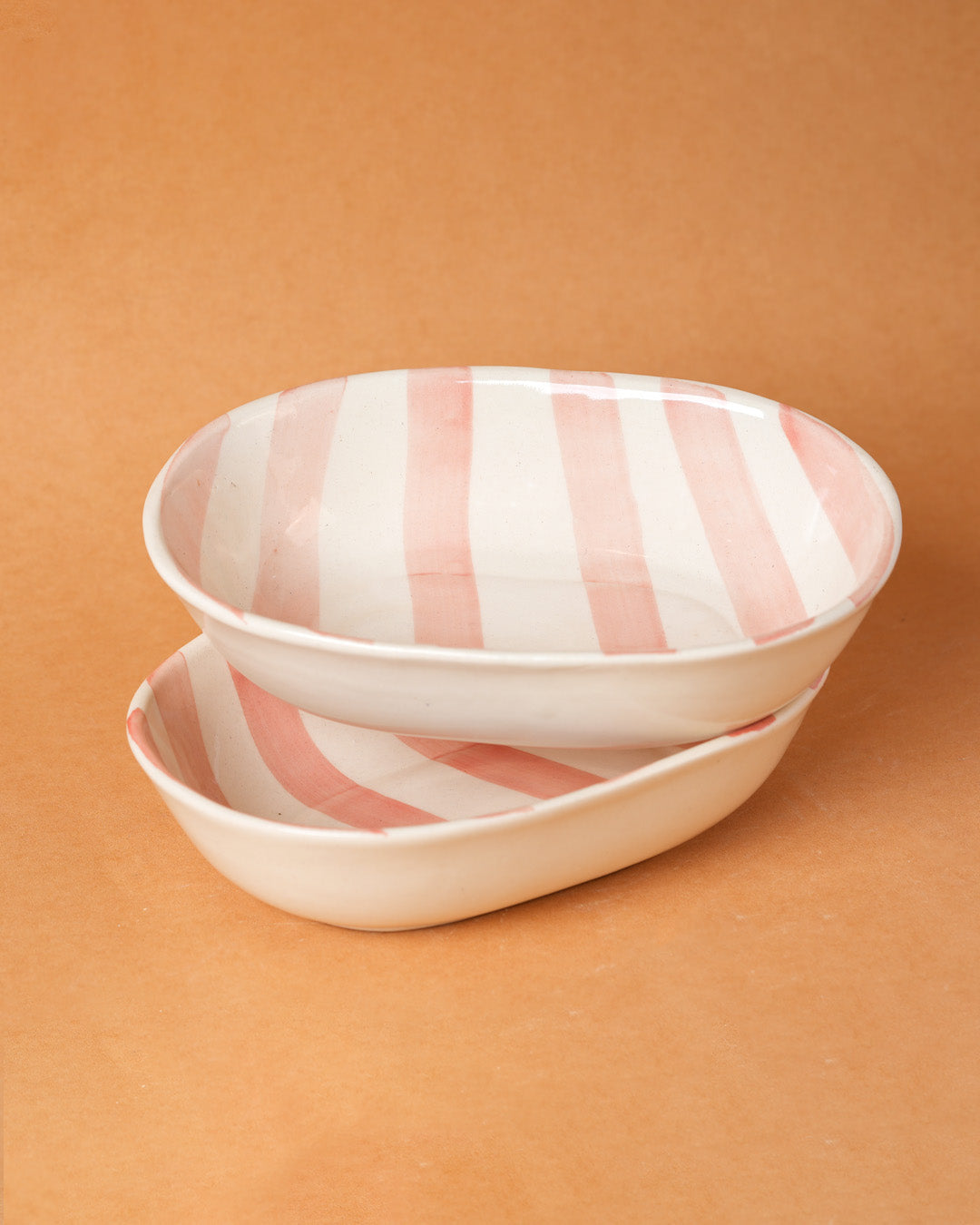 Vintage Pastel Pink Stripe Ceramic Bowl