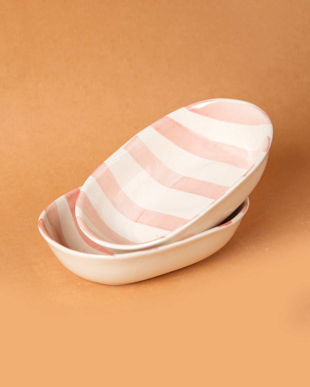 Vintage Pastel Pink Stripe Ceramic Bowl