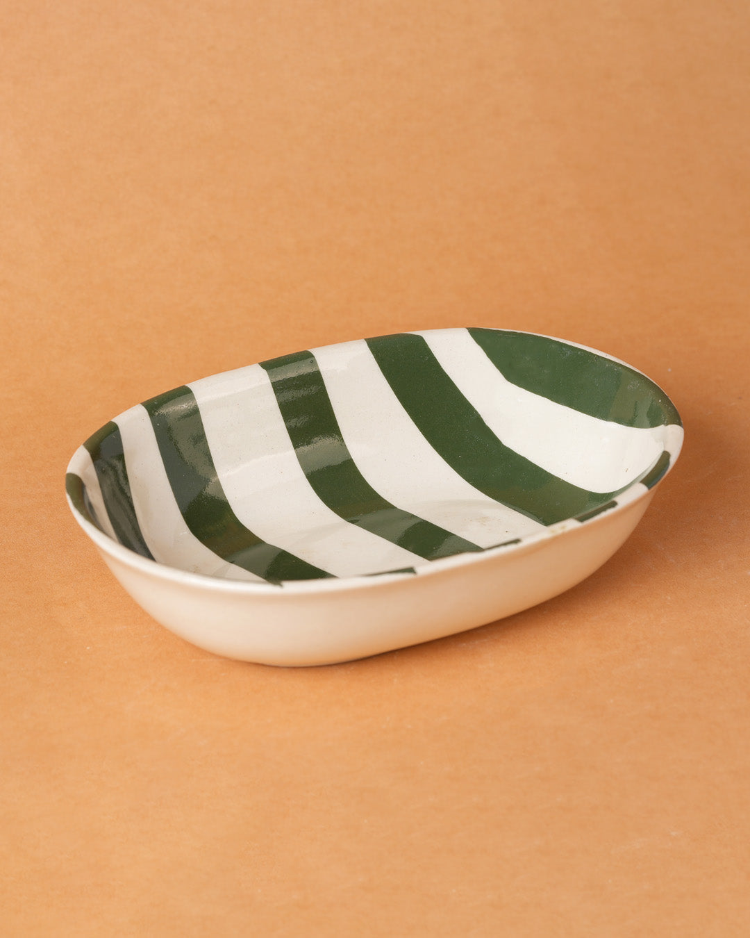 Vintage Army Green Stripe Ceramic Bowl