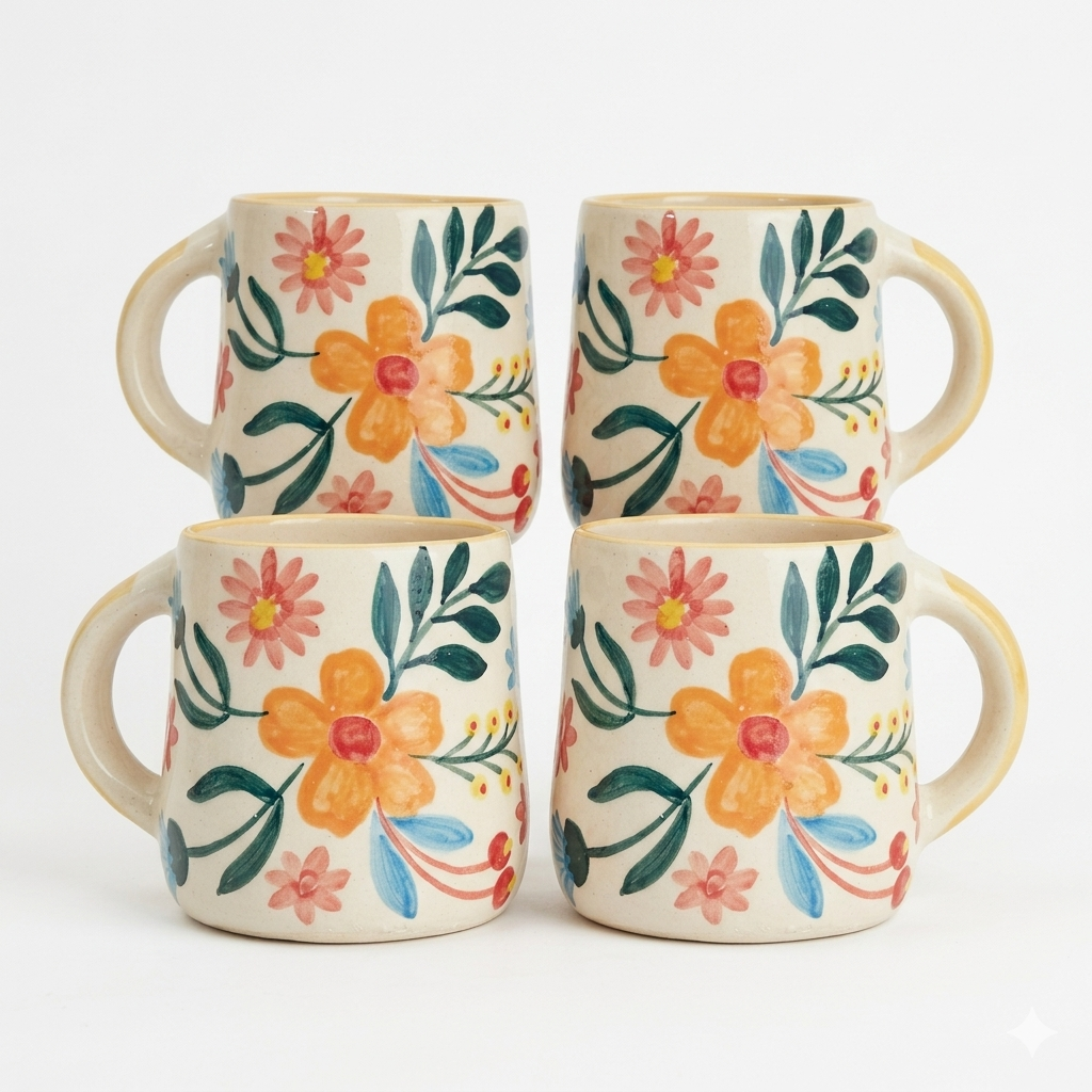 Handcrafted Floral Extravaganza Ceramic Stoneware Mug (300 ml)