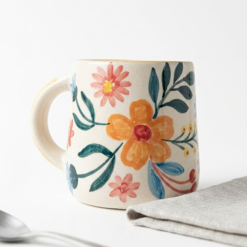 Handcrafted Floral Extravaganza Ceramic Stoneware Mug (300 ml)