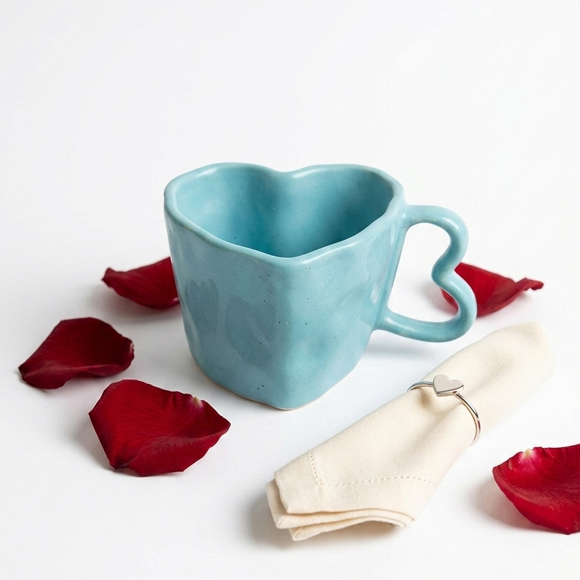 Sky Blue Ceramic Heart Mug (300ml)