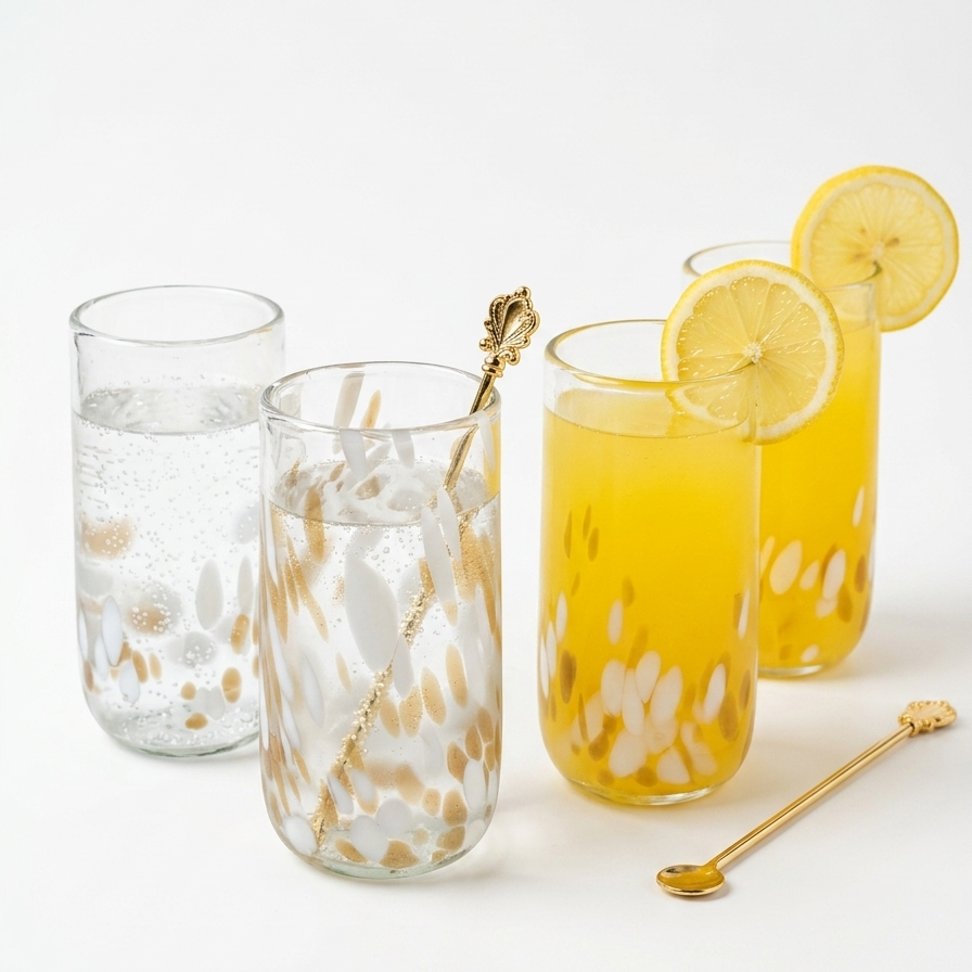 Vintage White & Gold Highball Glasses Set of 4