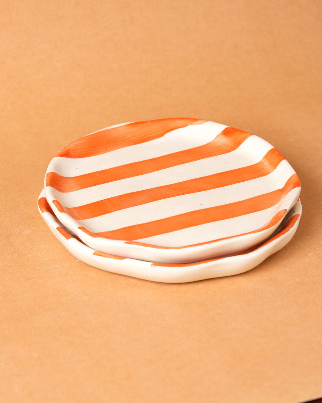 Orange  Stripe Ceramic Plates Set of 2