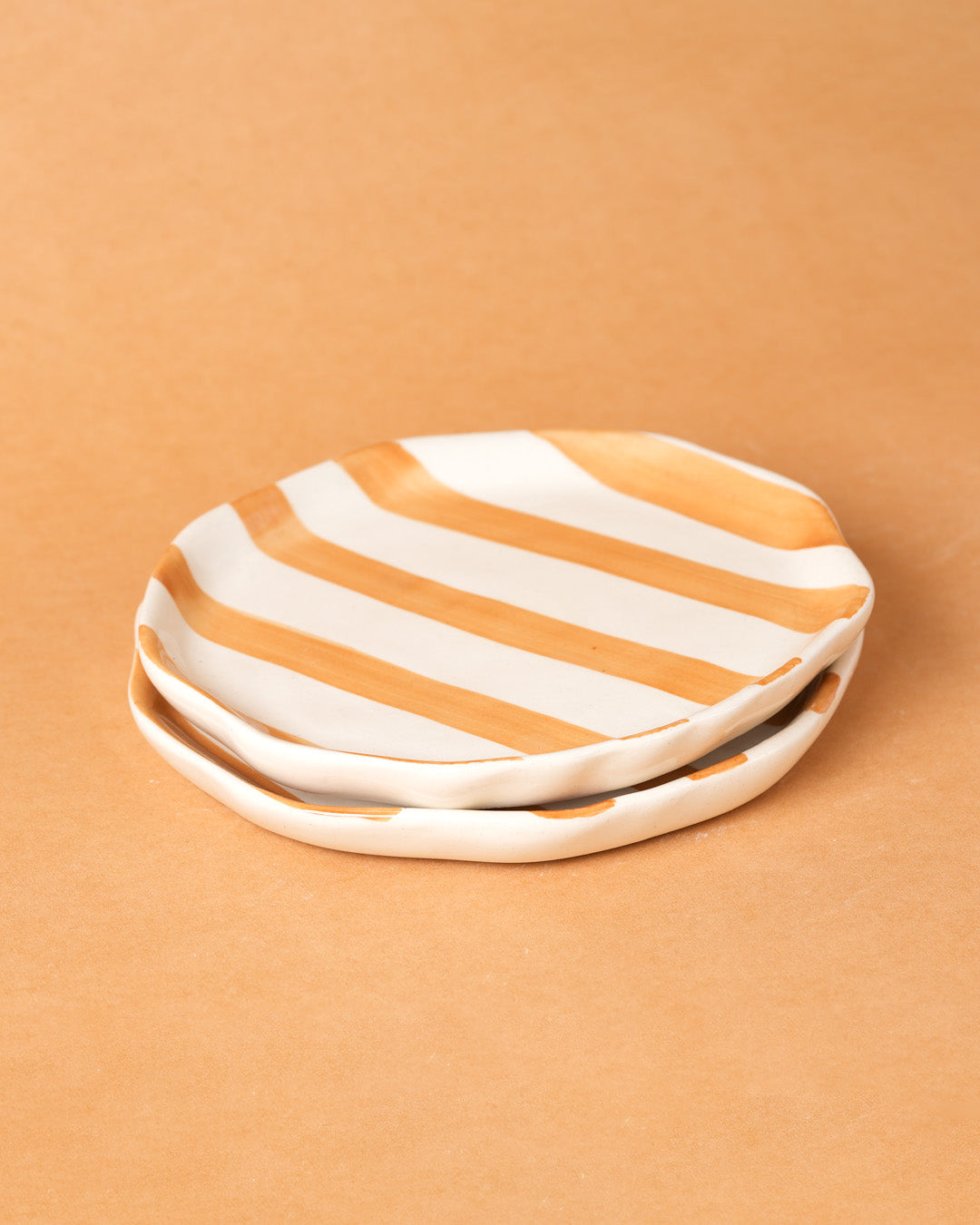 Orange  Stripe Ceramic Plates Set of 2