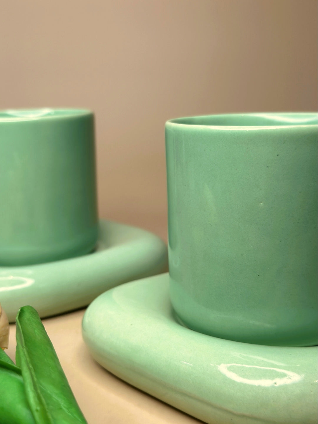 Glossy Mint Green Cup & Saucer Set - Stylish Porcelain (220ml)