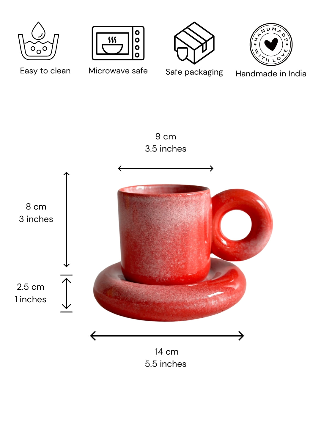 Glossy Red Ceramic Cup & Saucer Set - Stylish Modern Design (220ml)