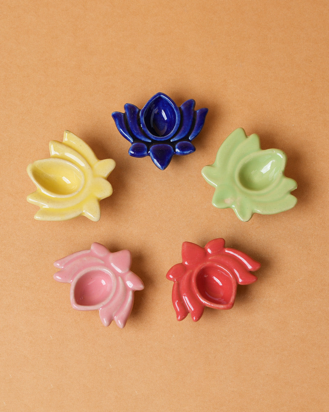 Lotus Ceramic Diya's Small Set of 5