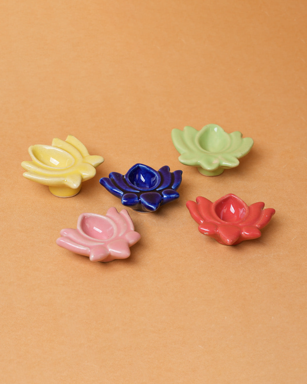 Lotus Ceramic Diya's Small Set of 5