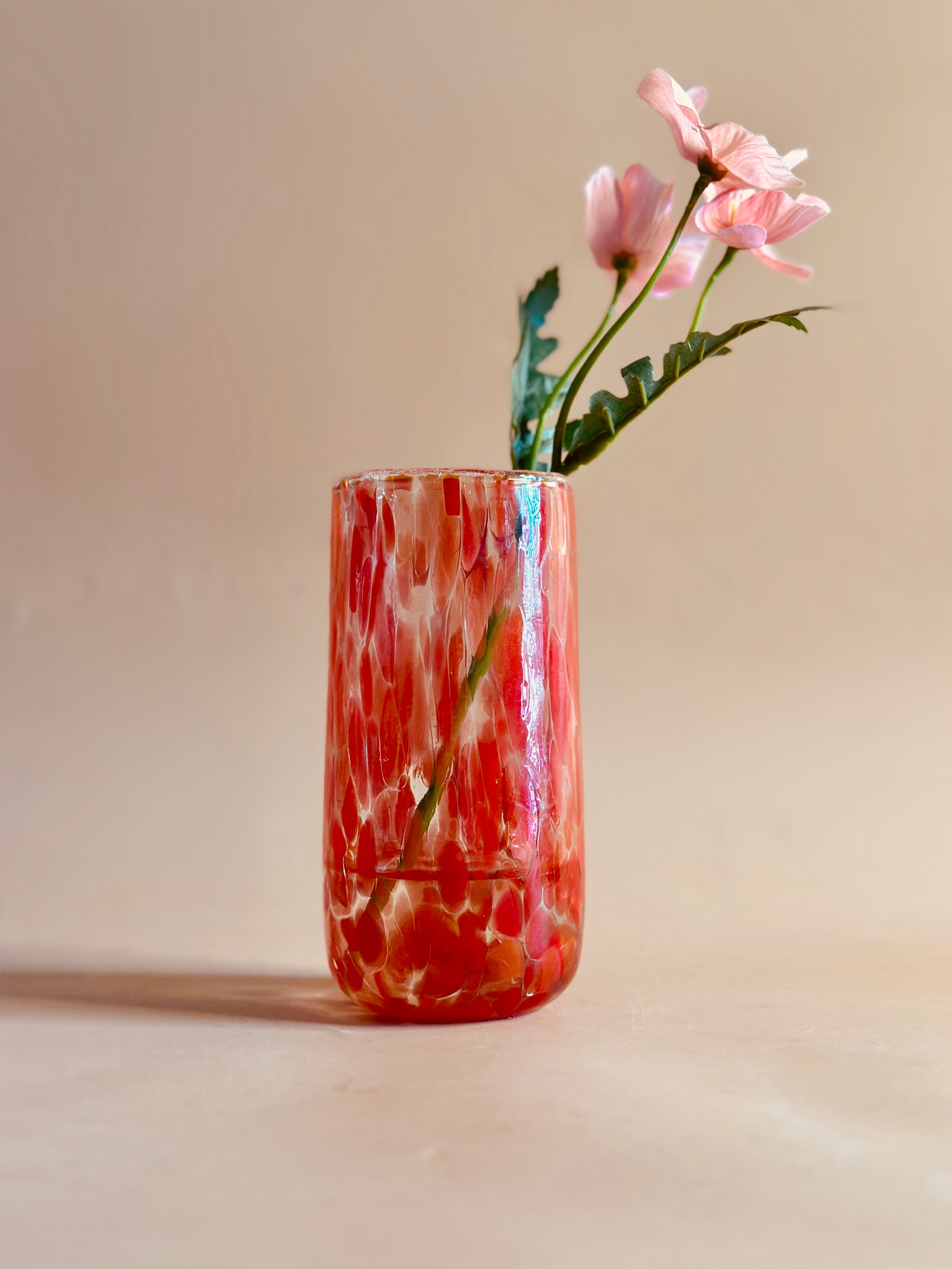 Antique U Shape Mouth Blown Glass Vase - Red