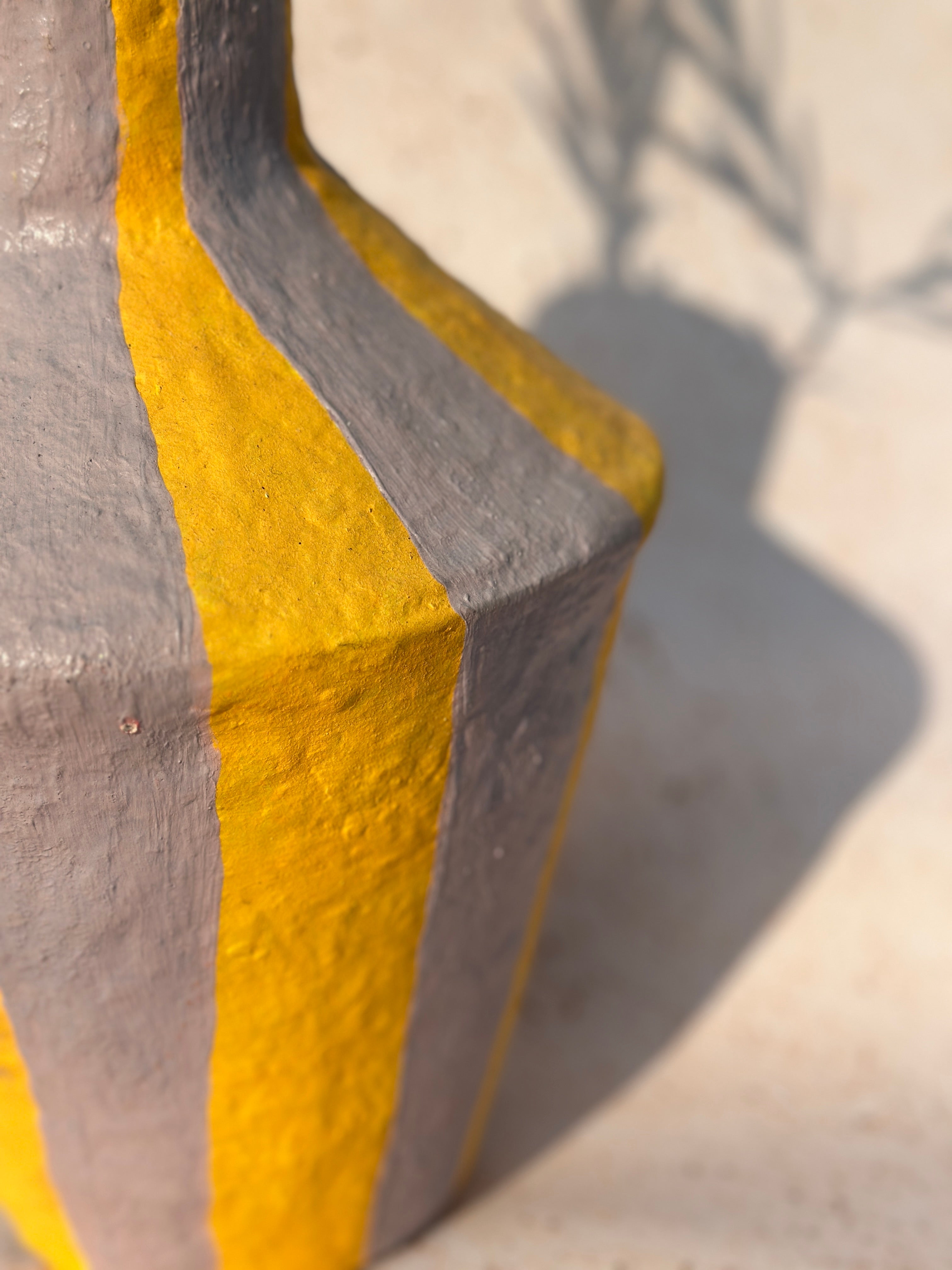 Stripe Yellow & Grey Paper Mache Vase