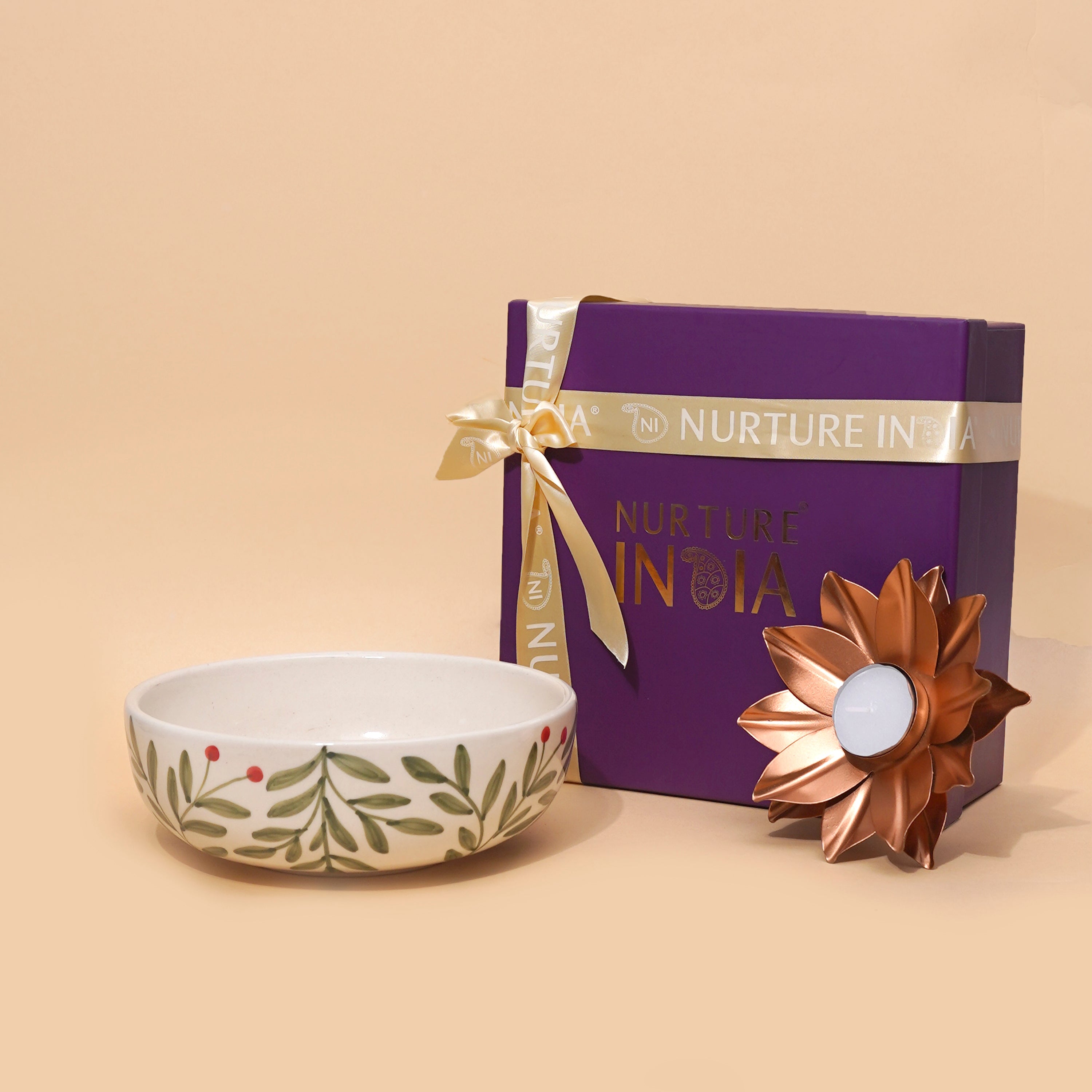 Olive Leaf Bowl & Lotus Tealight Gift Box