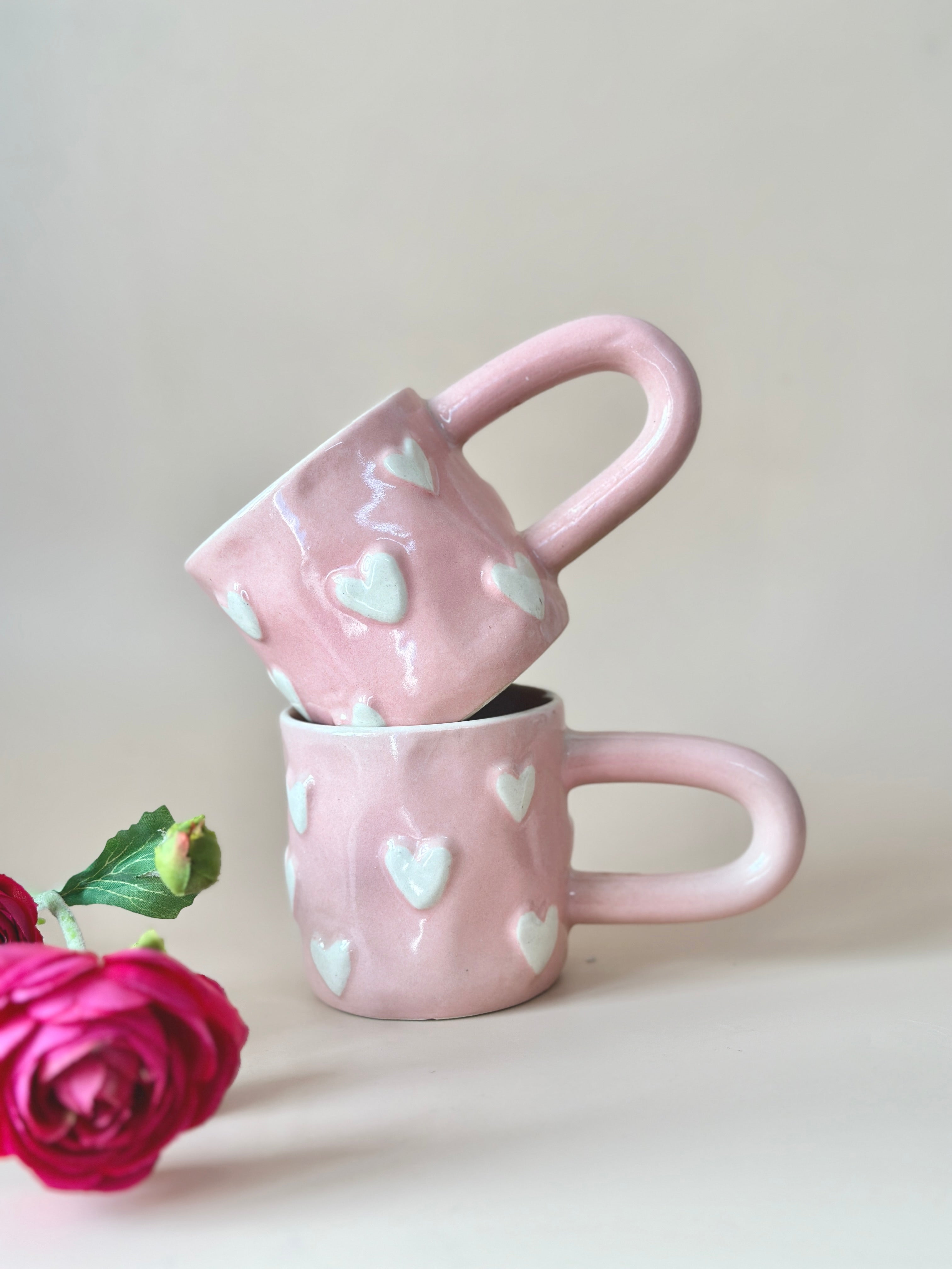 Artisanal Embossed Heart Mug - Pink