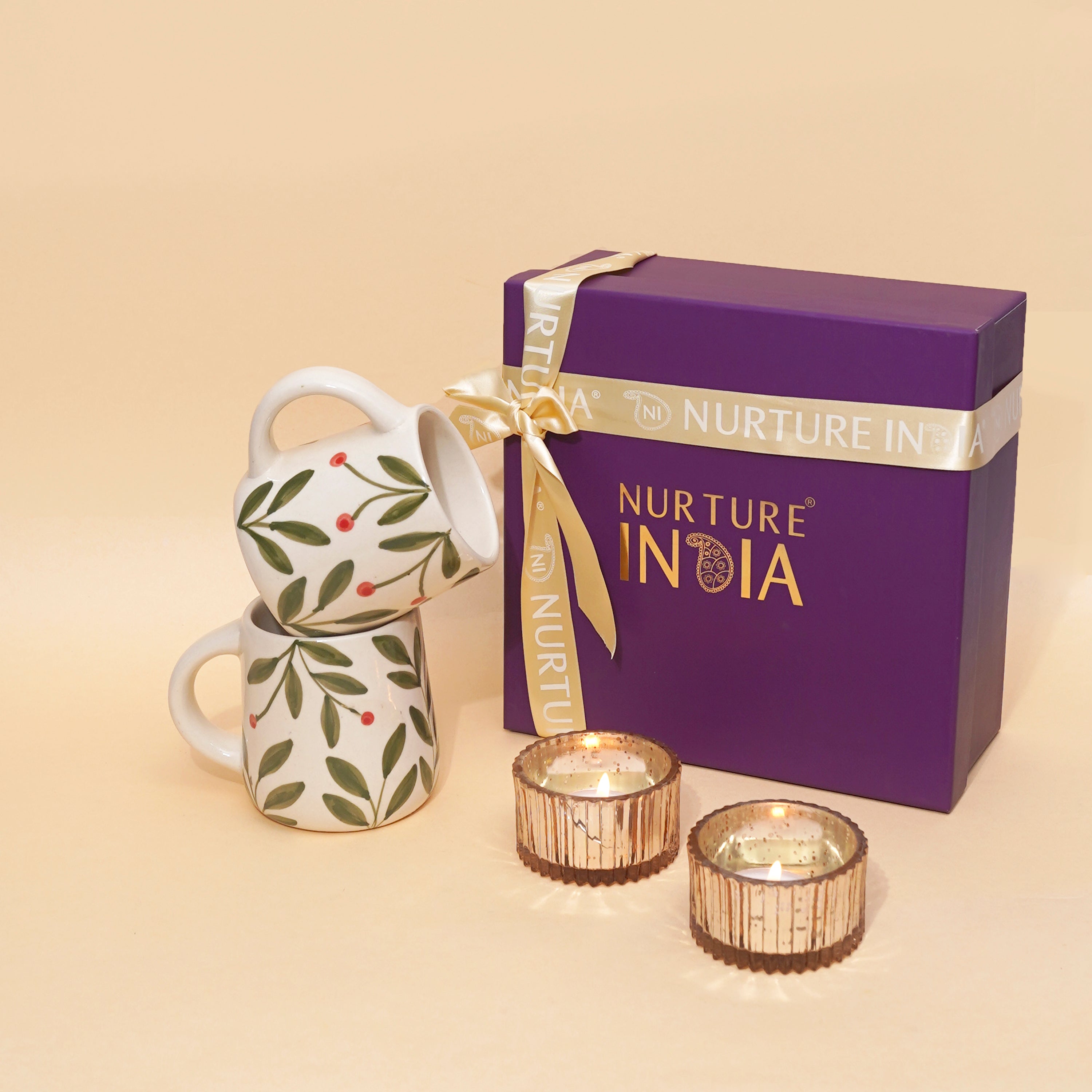 Olive Set of 2 Mugs & Two Tealight Gift Box