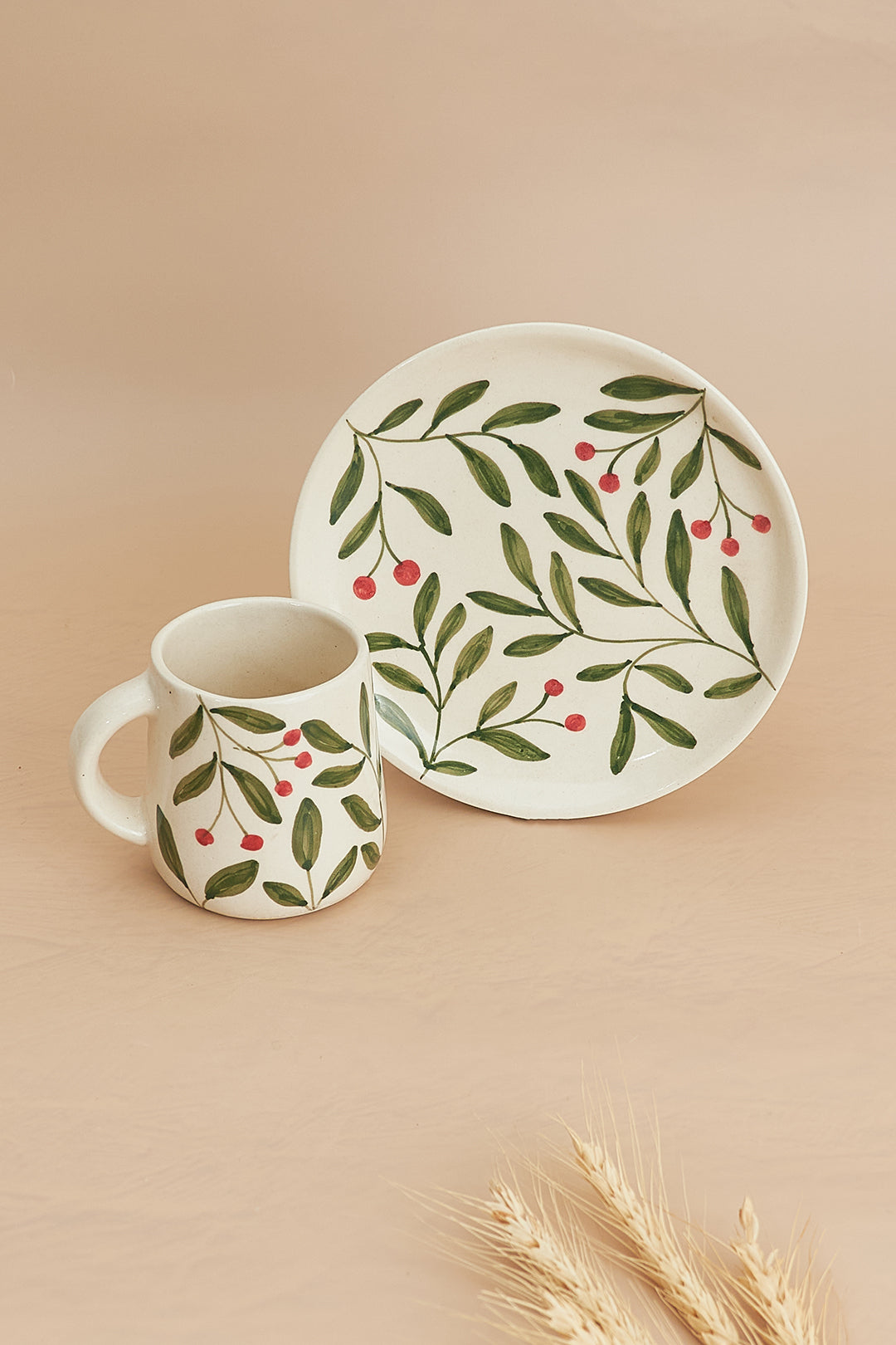 Olive Leaf Ceramic Set - Plate & Mug