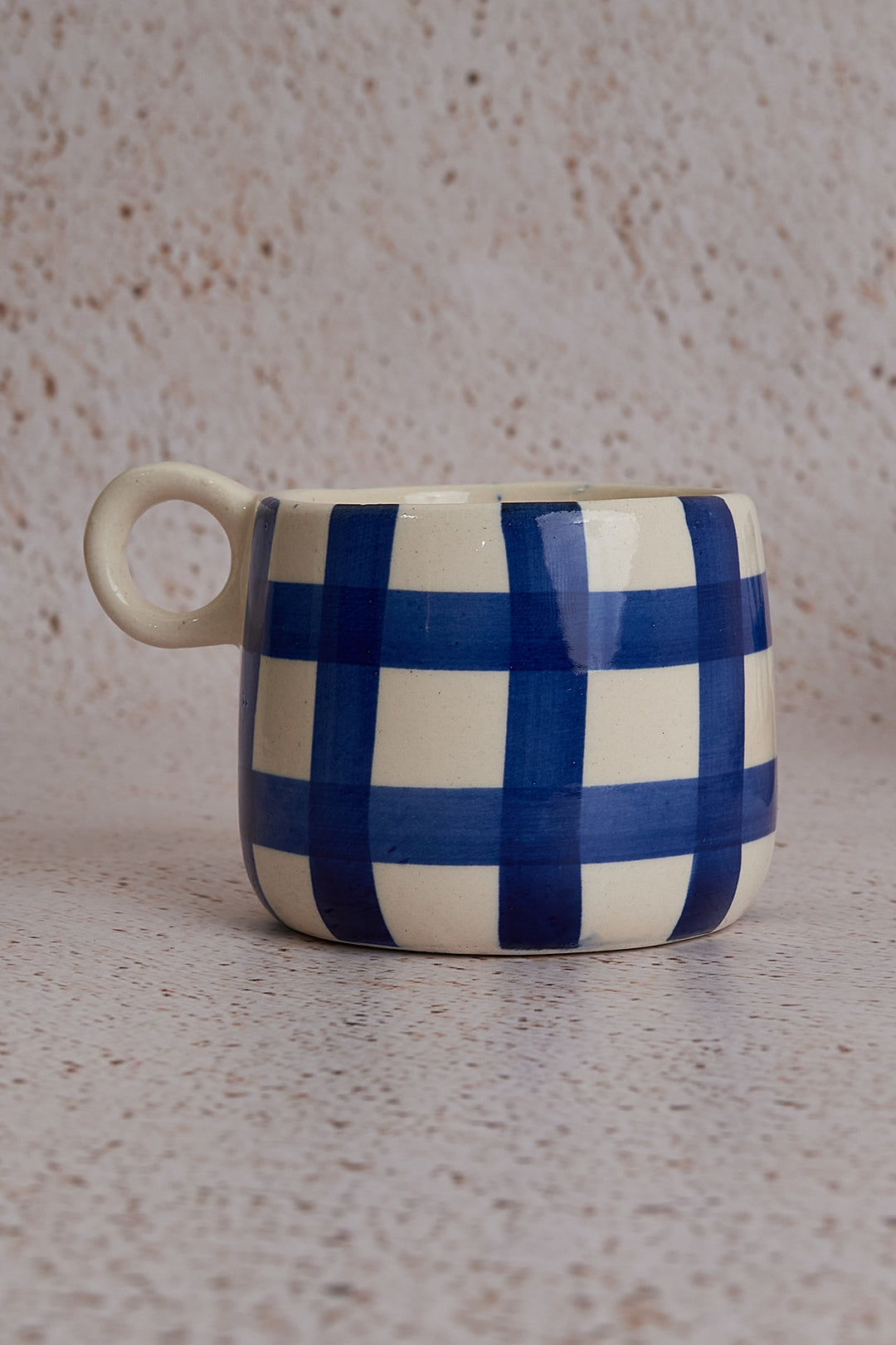 Big Ghingham Checkered Mug In Blue - Single (350ml)