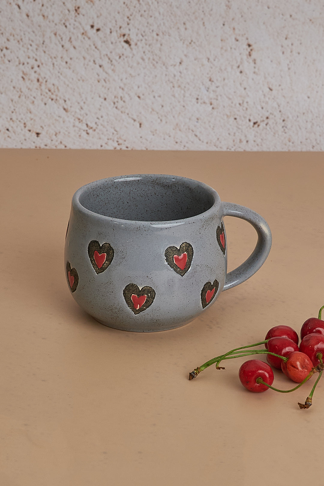 Grey Hearts Cup with Delicate Heart Design - Ceramic Mug (220ml)