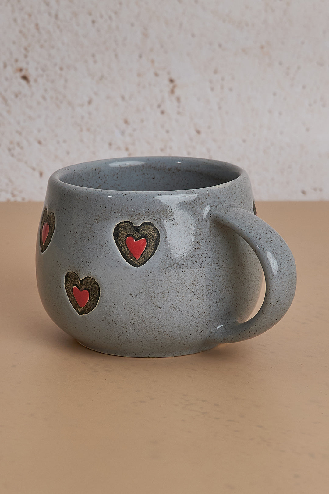 Grey Hearts Cup with Delicate Heart Design - Ceramic Mug (220ml)