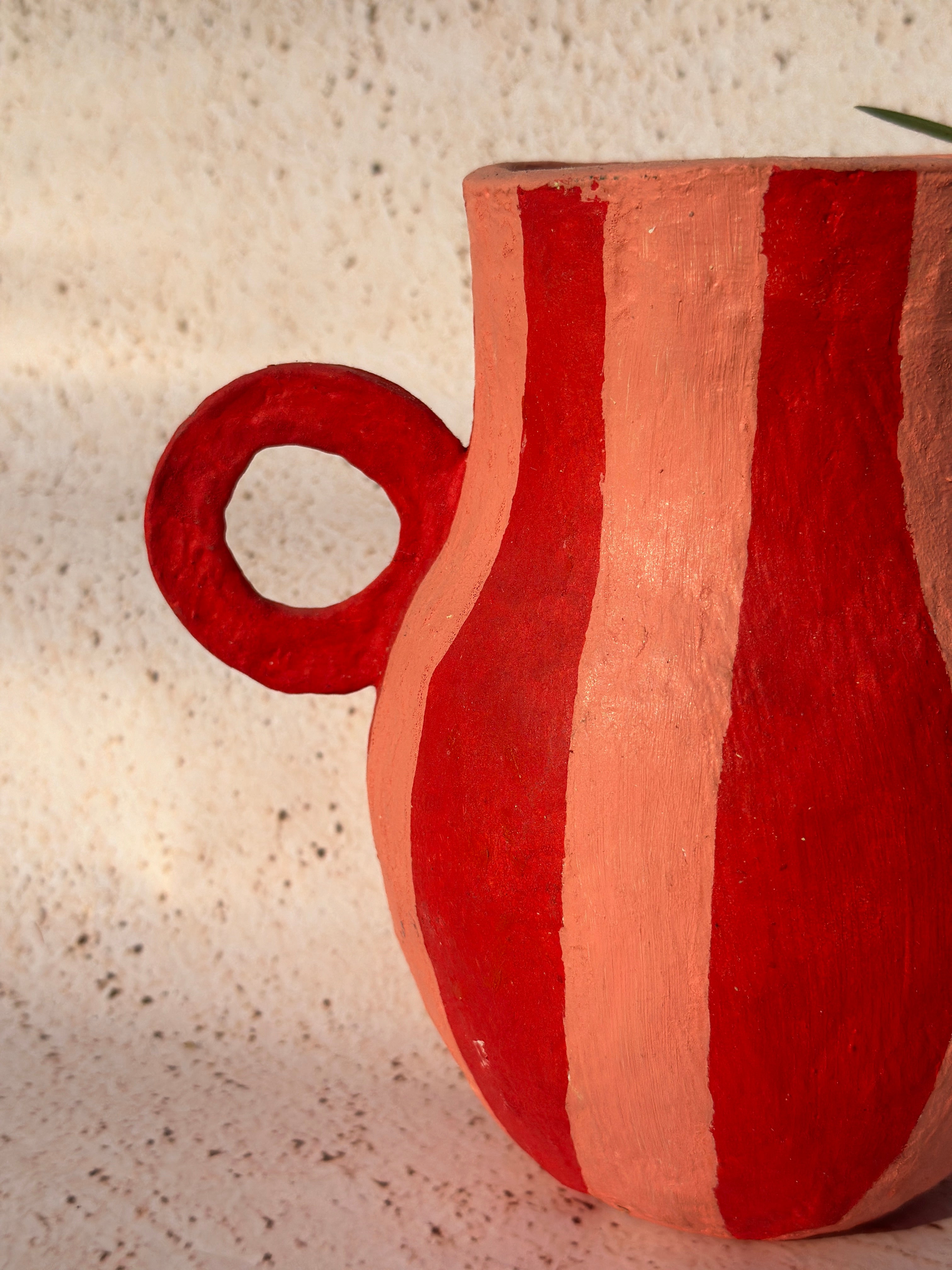 Stripe Peach & Red Paper Mache Vase