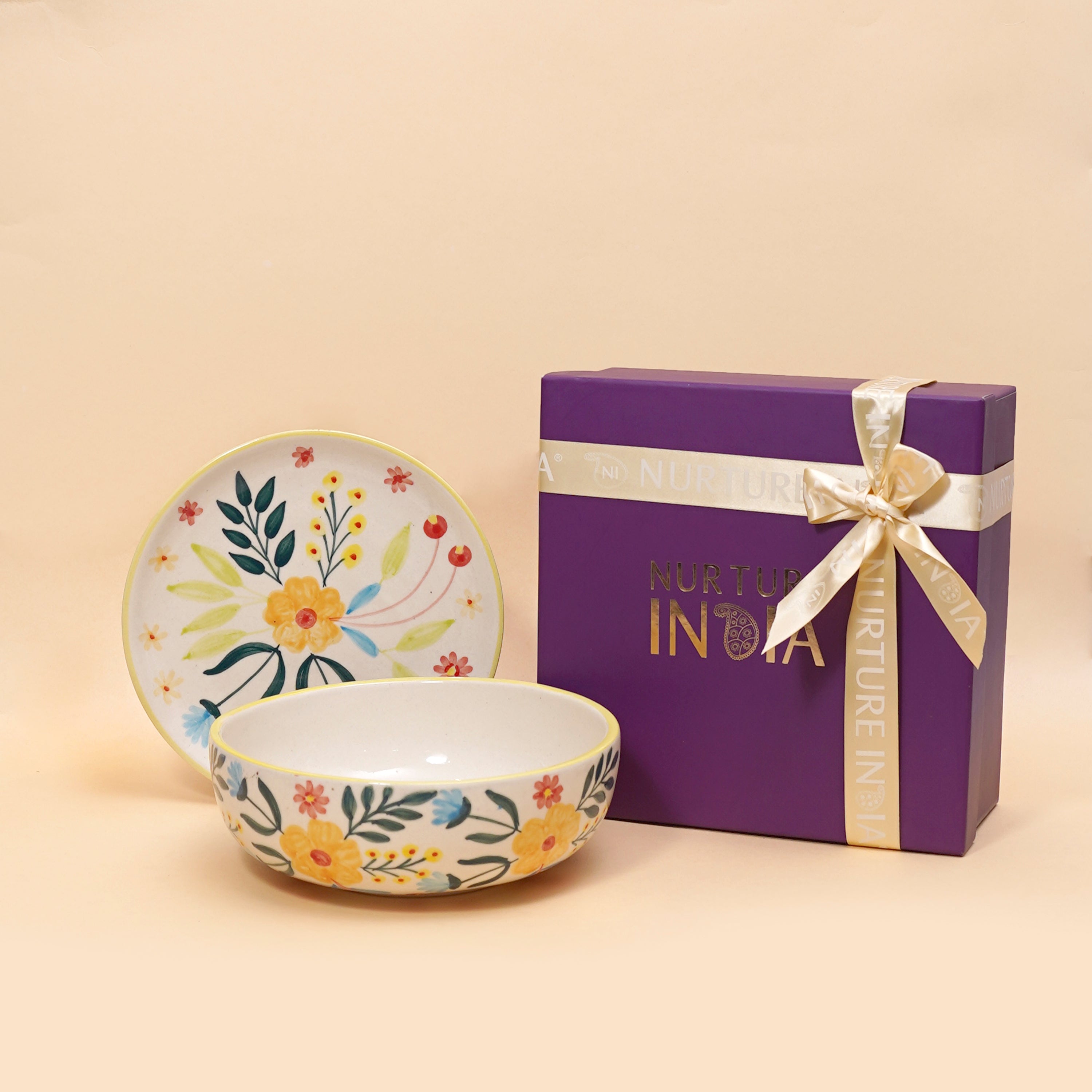 Floral Bowl & Snack Plate Gift Box