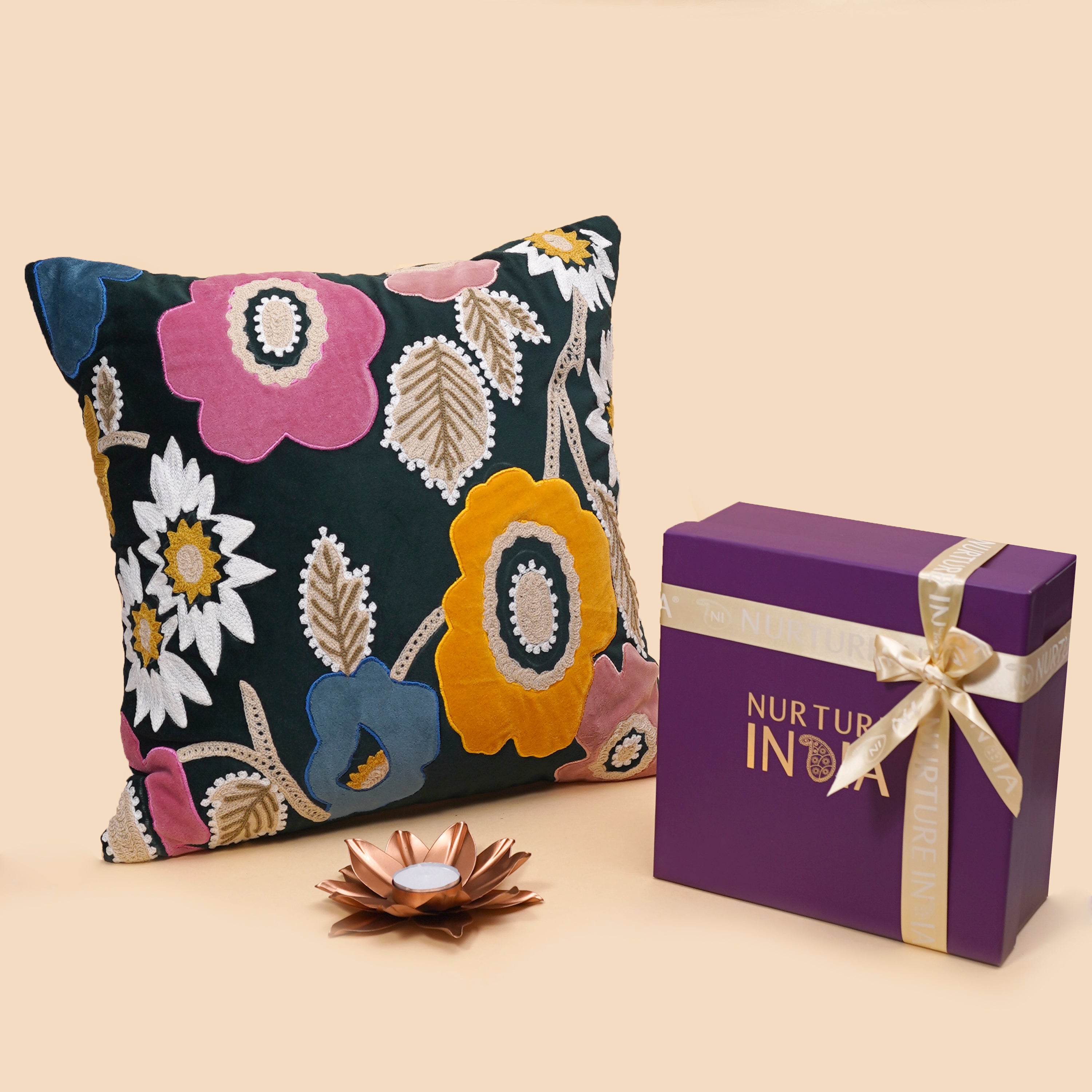 Single Cushion Cover & 1 Lotus Tealight Gift Box