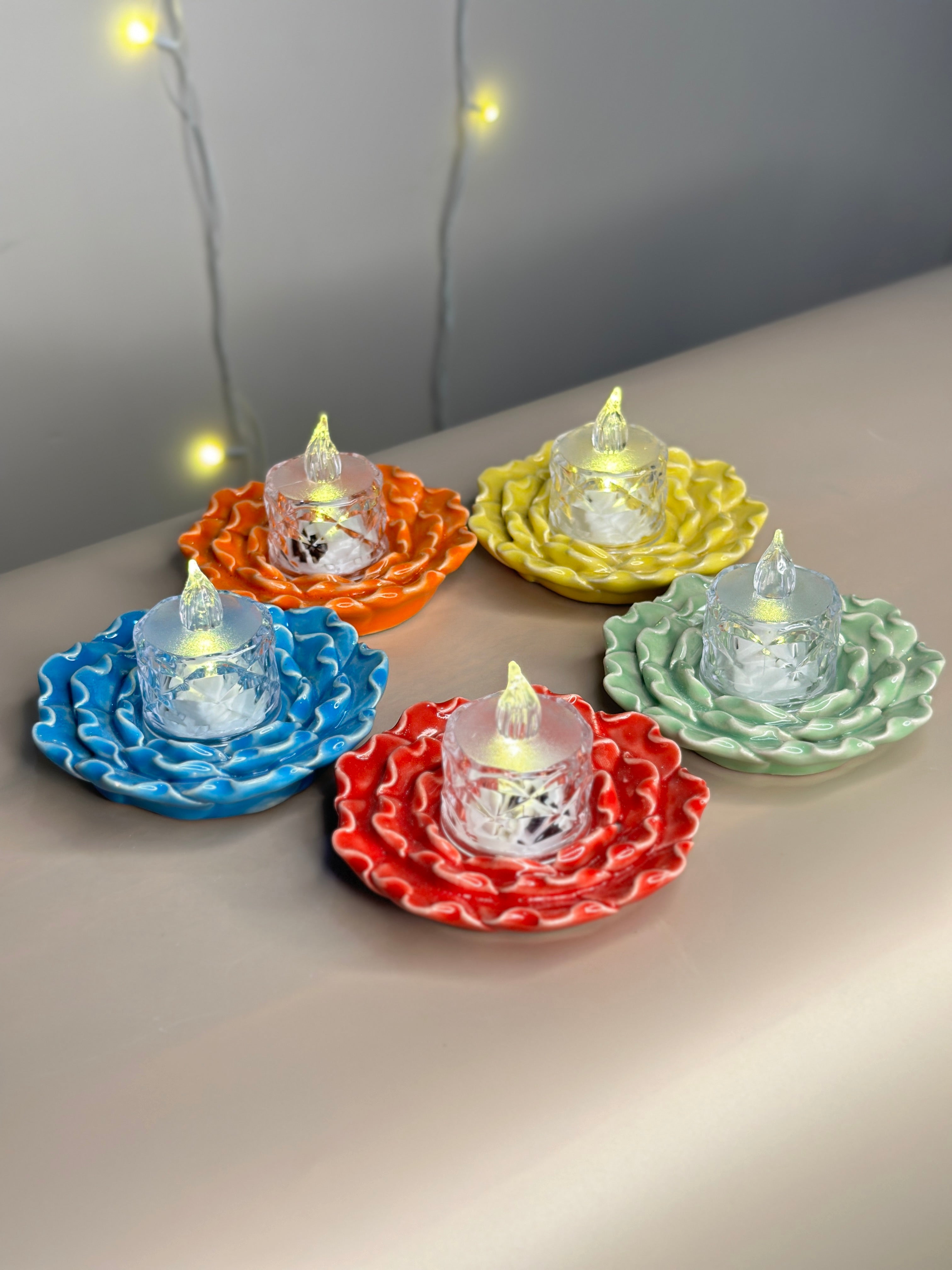 Lotus Petal Ceramic Diya Set of 5