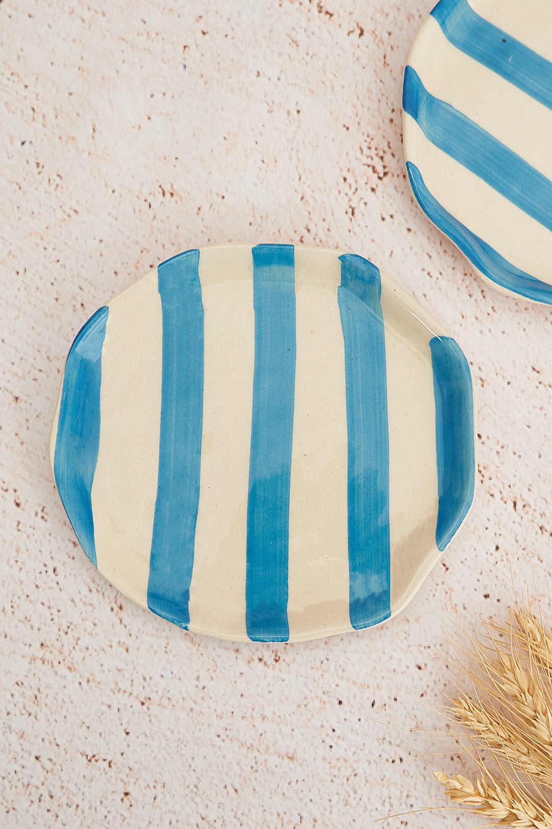 Sky Blue Stripe Ceramic Plates Set of 2