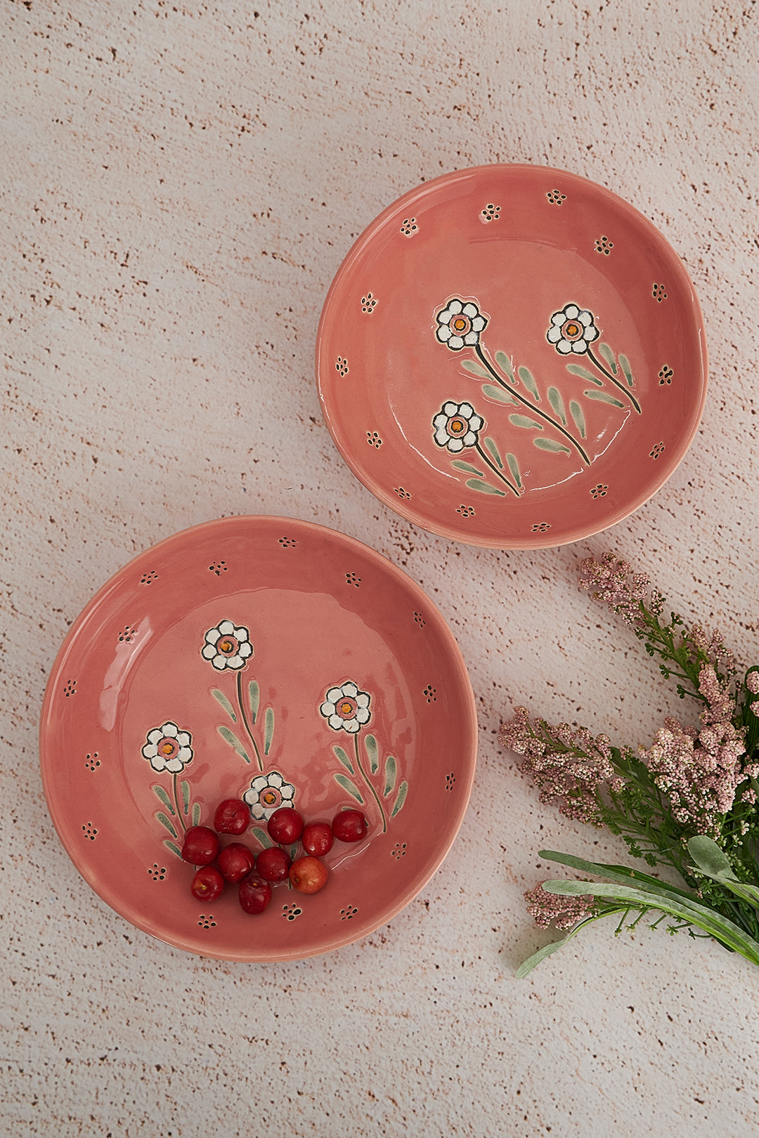 Floral Bloom HandPainted Ceramic Bowl in Pink - Large