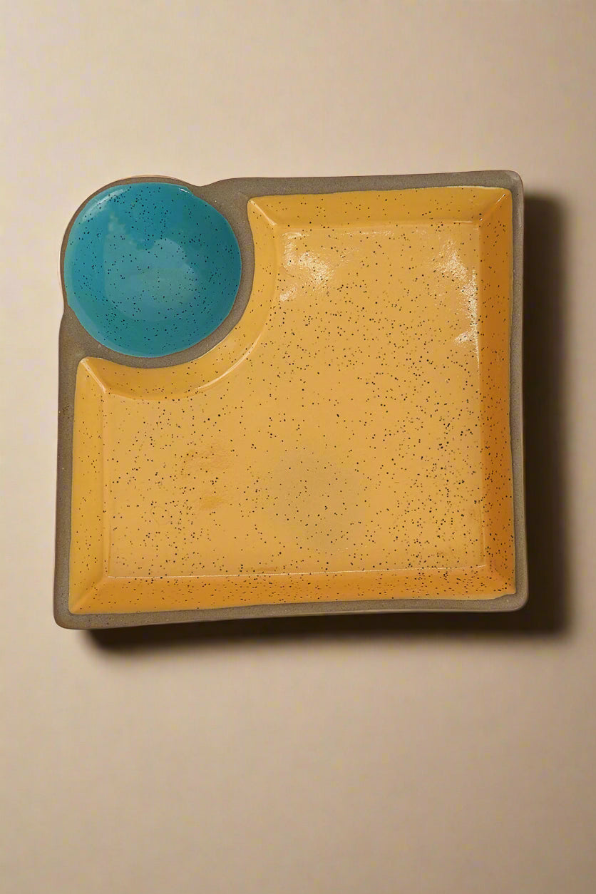 Yellow & Blue Chip & Dip Platter - Ceramic Serving Tray