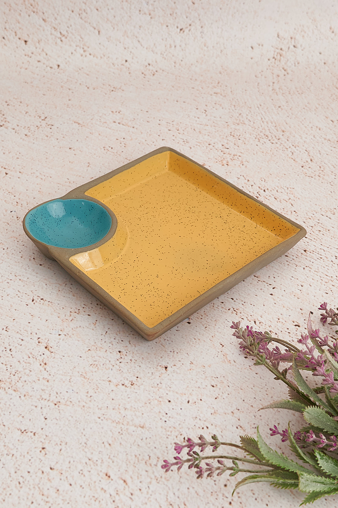 Yellow & Blue Chip & Dip Platter - Ceramic Serving Tray