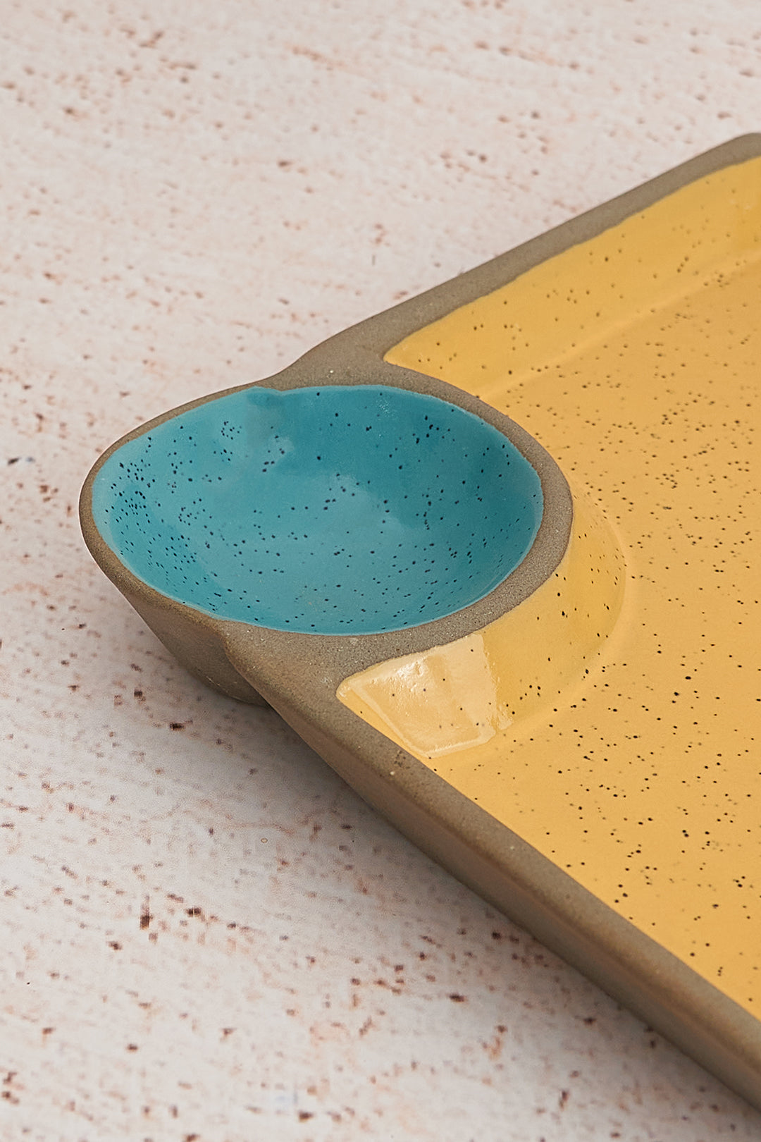 Yellow & Blue Chip & Dip Platter - Ceramic Serving Tray