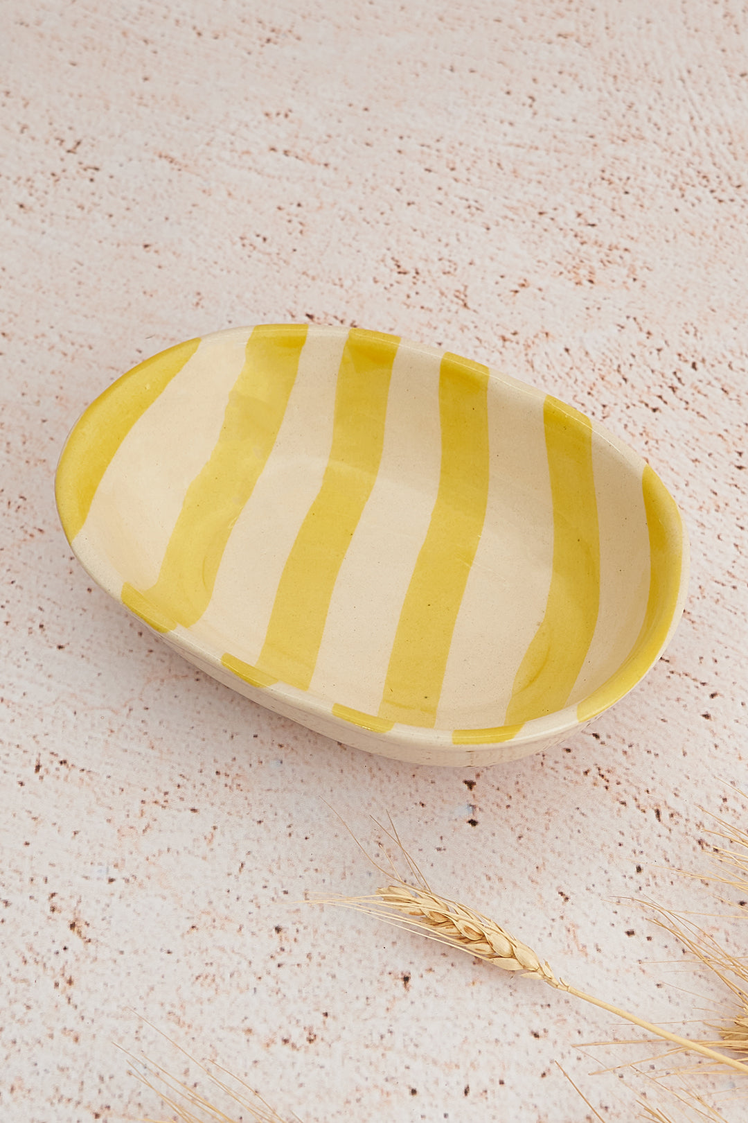 Pastel Yellow Stripe Handpainted Ceramic Bowl